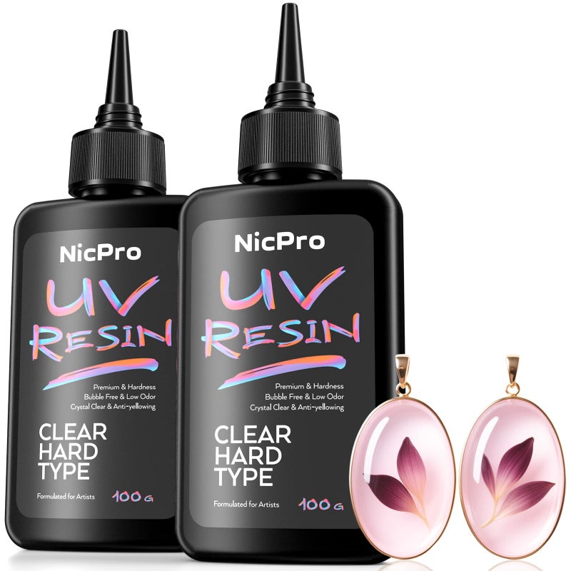 Nicpro UV Resin 200g, 2 PCS Crystal Clear UV Glue Hard, High Viscosity & Quick Curing UV Epoxy Resin Kit for Jewelry Making, Craft, Doming, Coating and Casting - Image 1