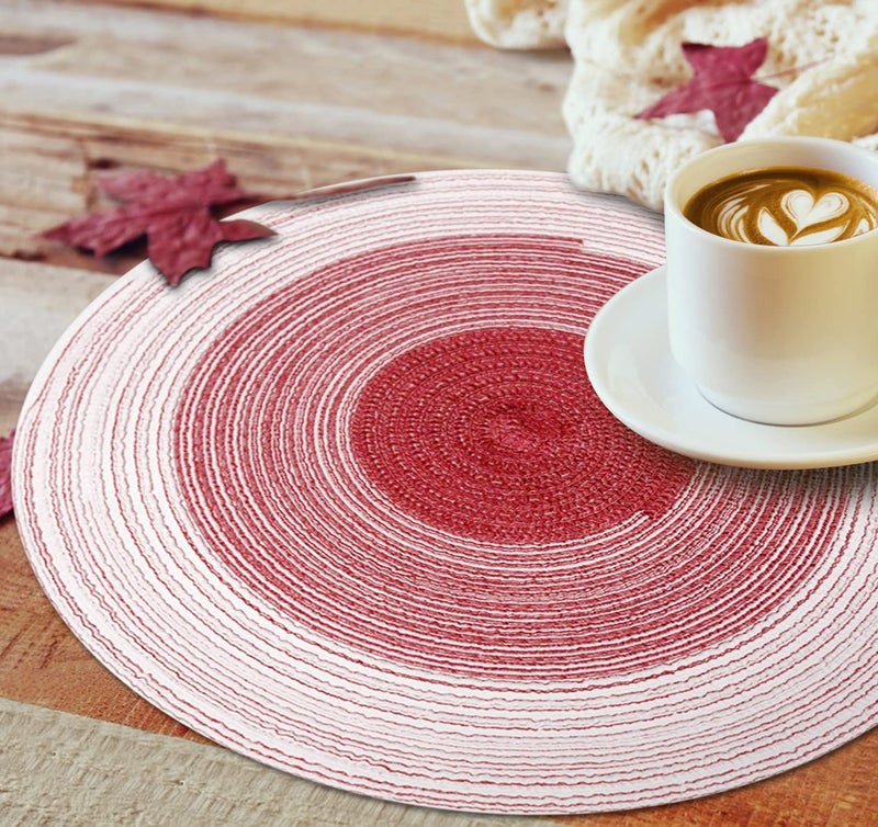 aDai Polypropylene Cotton Braided Round Table Placemat Coaster Multipurpose Machine Washable 12 Dia Dining Side Table Doilies Red Set of 4 - Image 2