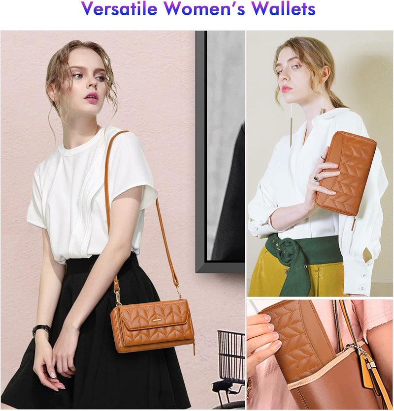 Nuoku Womens RFID Wallet Purse Wristlet Crossbody Clutch with Zip Around 2 Strap - Image 2