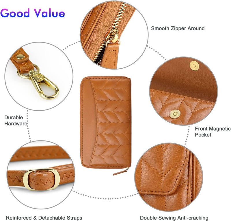 Nuoku Womens RFID Wallet Purse Wristlet Crossbody Clutch with Zip Around 2 Strap - Image 5