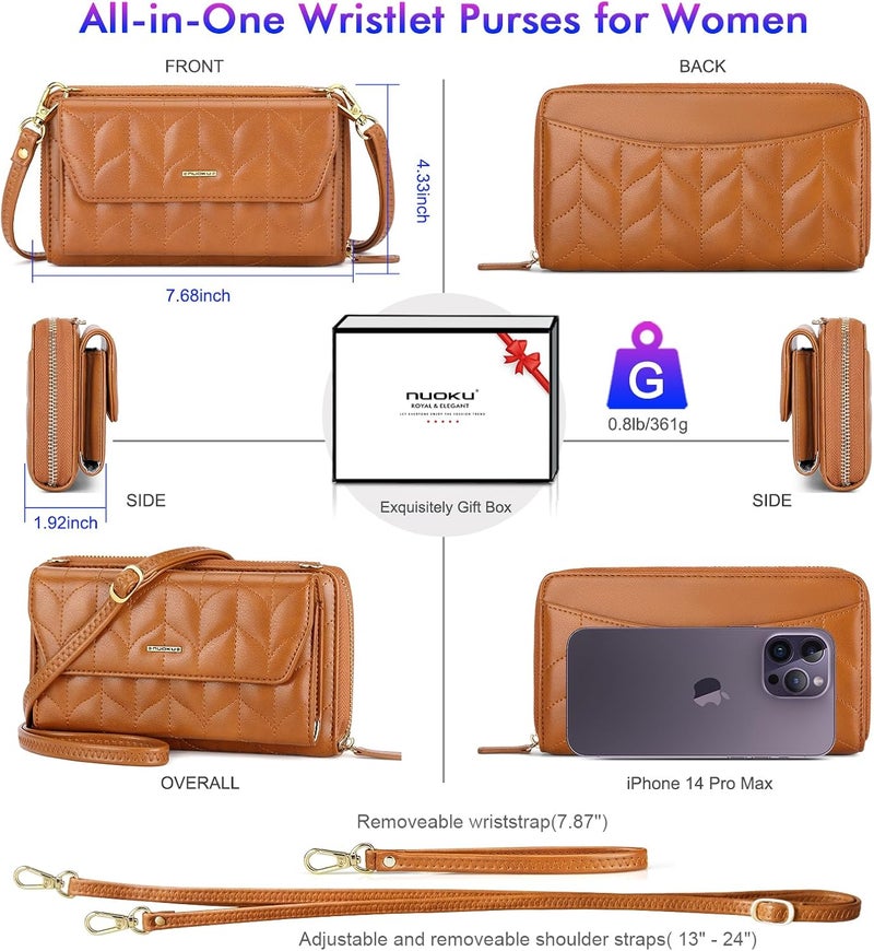 Nuoku Womens RFID Wallet Purse Wristlet Crossbody Clutch with Zip Around 2 Strap - Image 4