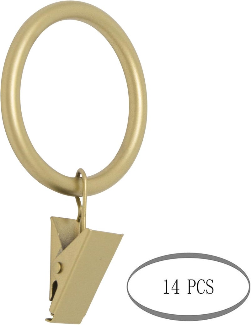 MERIVILLE Drapery Curtain Rings with Clip - 1.5-Inch Inner Diameter, Fits Up to 1 1/4-Inch Rod, Set of 14, Royal Gold Finish - Image 2