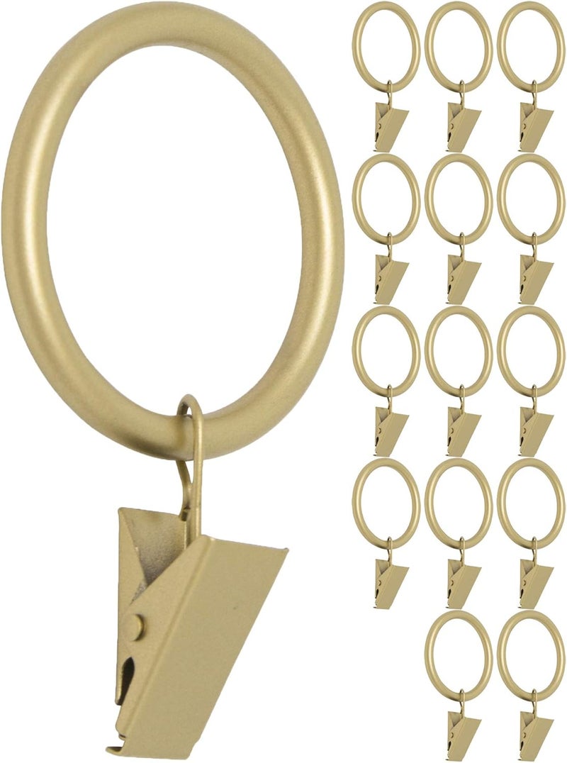 MERIVILLE Drapery Curtain Rings with Clip - 1.5-Inch Inner Diameter, Fits Up to 1 1/4-Inch Rod, Set of 14, Royal Gold Finish - Image 1