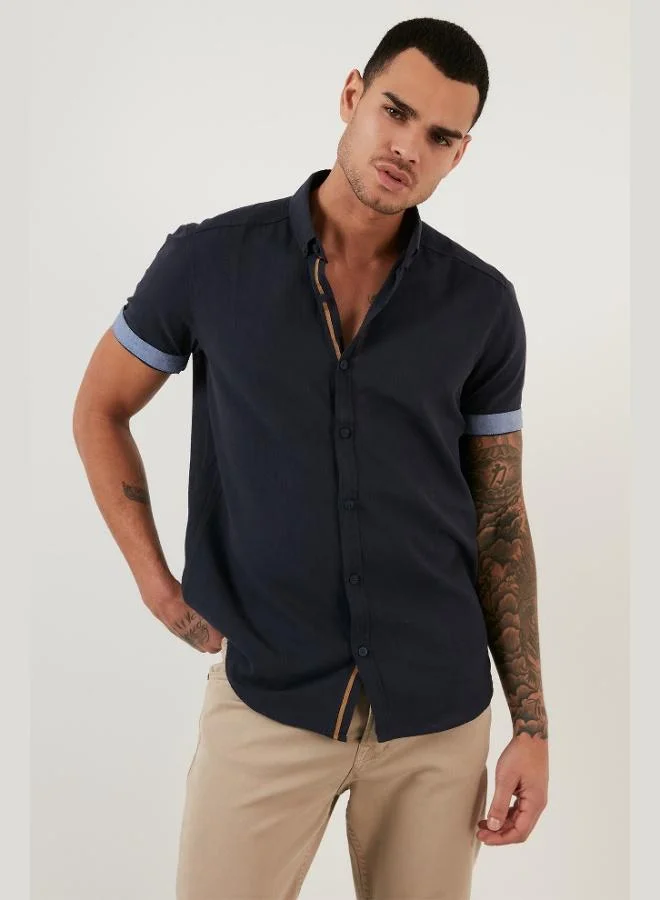 بوراتي Buratti Cotton Slim Fit Button-Down Collar Short-Sleeve Shirt Men's SHIRT CF21S112546