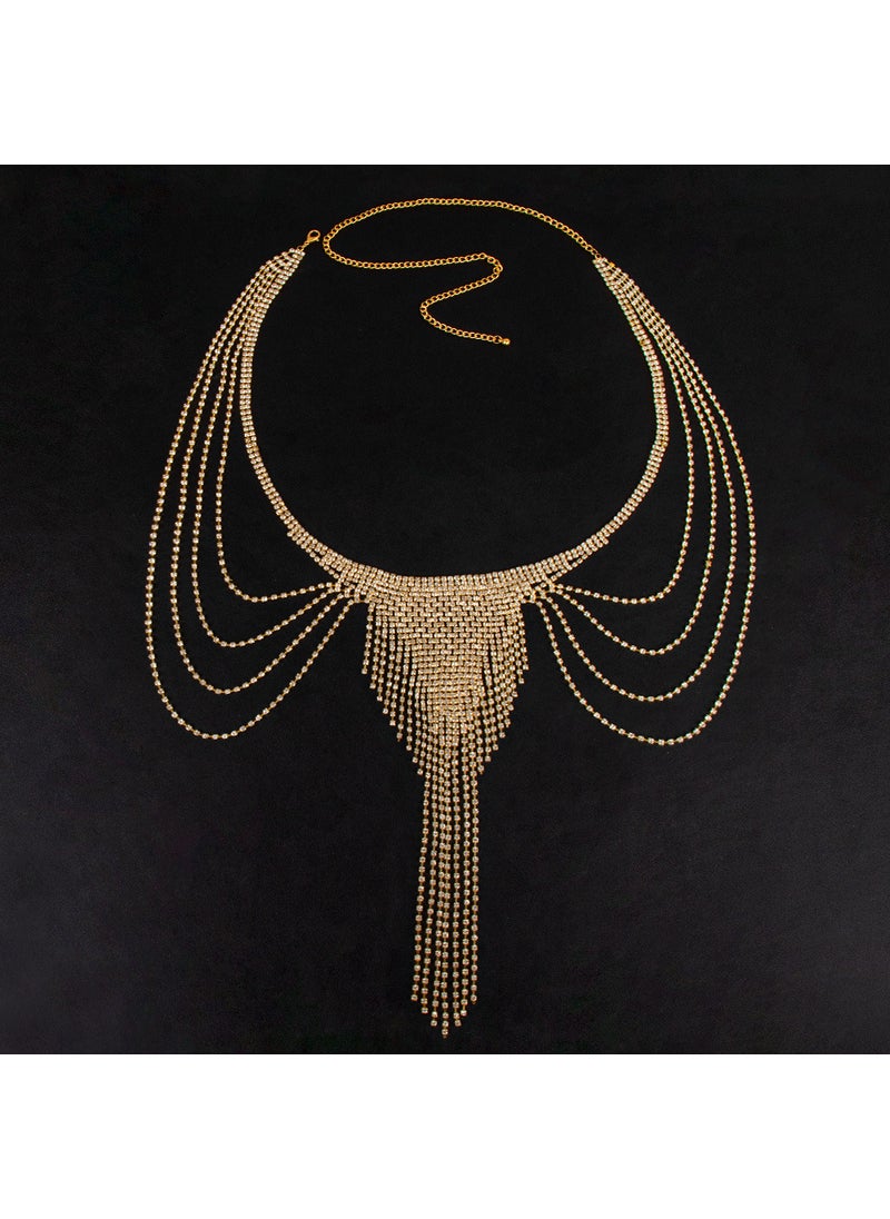 Generic - Fashion Full-Diamond Fringe Chest Chain Golden Panties - Image 1