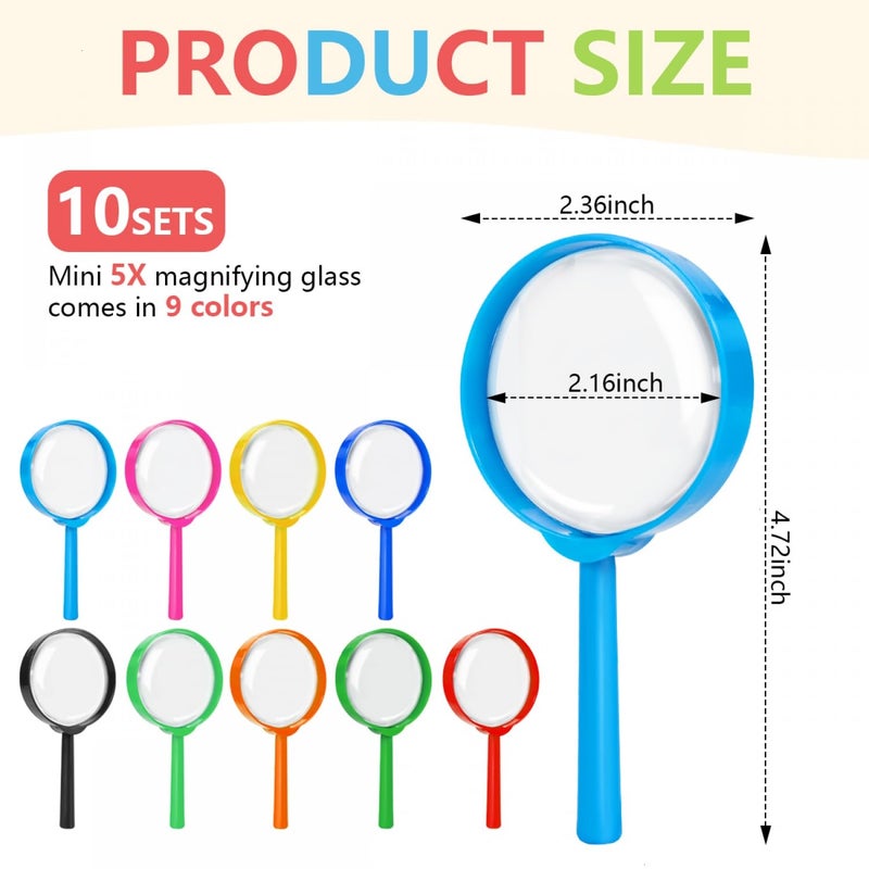 SenseYo 10 PCS Mini Magnifying Glass for Kids, 5X Small Kid Magnifier for Hobbies and Science - Image 2
