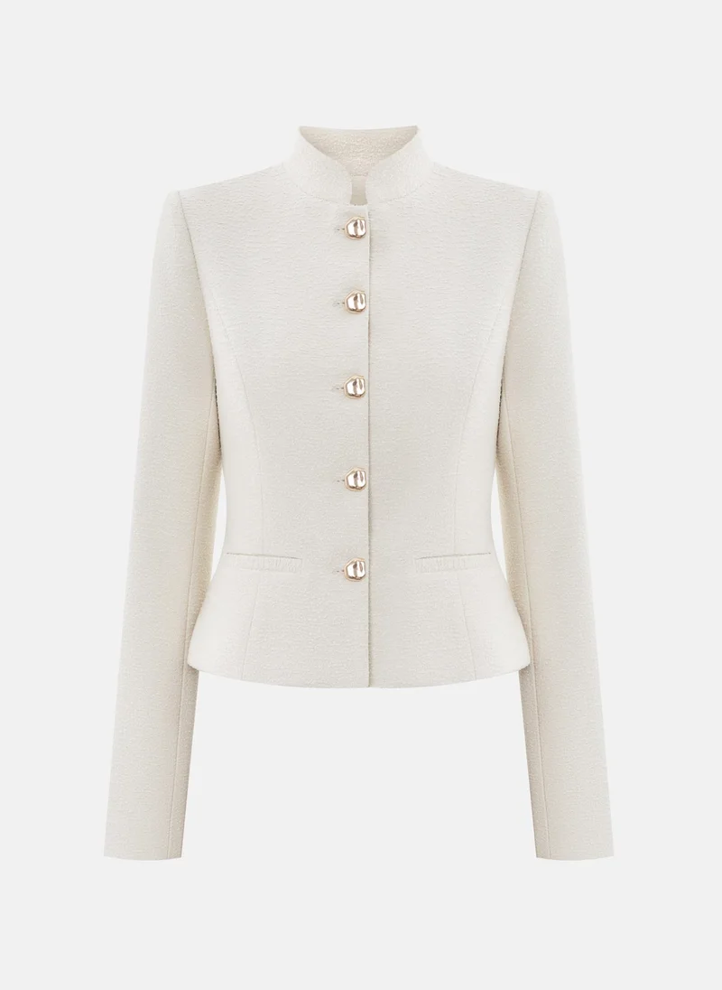 ليتشي سترة مستقيمة ذات ياقة واقفة وأزرار كبيرة