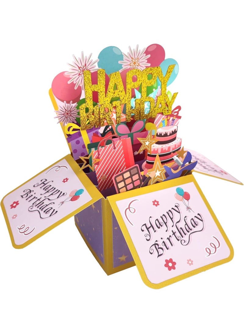 Zikra 3D Happy Birthday Pop Up Card, Paper Sweet Funny Birthday Cards Gift Box for Adults and Kids with Envelopes, Unique Handmade Foldable Celebration Cards for Daughter, Son, Mom, Dad, Friend - Image 1