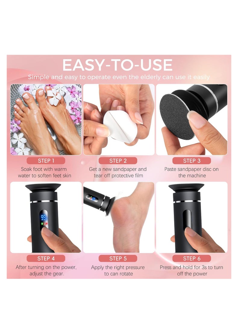 KASTWAVE Electric Callus Remover, Rechargeable Portable Electric Foot File, Foot Grinder, Foot Scrubber with 60pcs Replacement Sandpaper Disk, 2 Speed Professional Pedicure Tools for Feet for Dead Skin  - Image 5