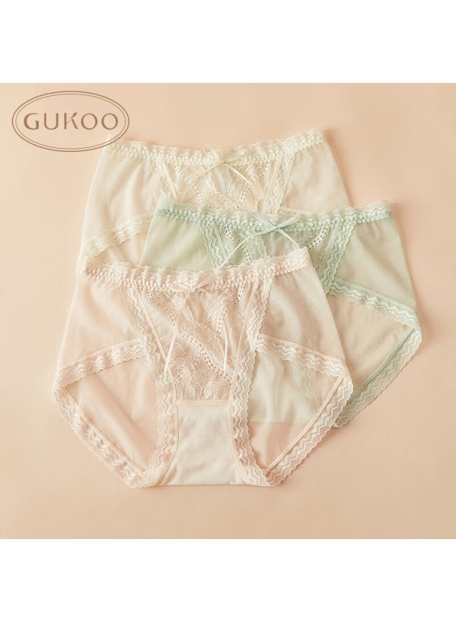 Gukoo Women's Underwear With Mulberry Silk Crotch Lace Trim Skin 3-pack Underwear Set 2XL - Image 1