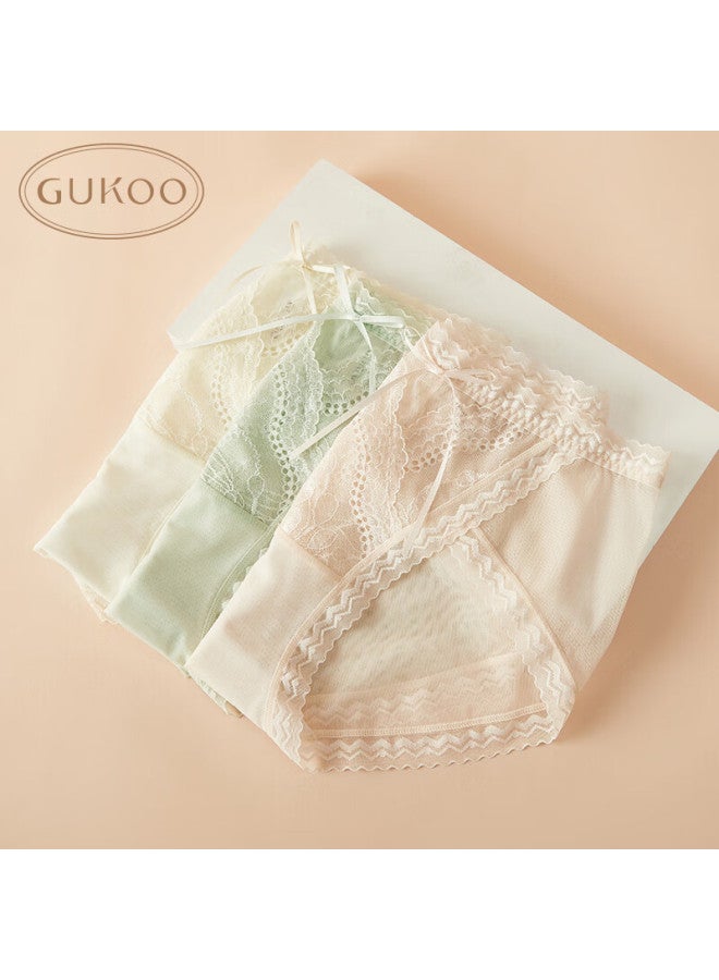 Gukoo Women's Underwear With Mulberry Silk Crotch Lace Trim Skin 3-pack Underwear Set 2XL - Image 3