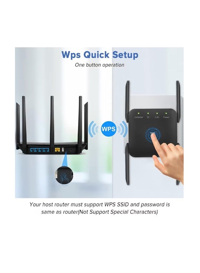 WiFi Extender 2.4G/5G Dual Band Repeater, Speed 1200Mbps with Ethernet Port (Black） - Image 5