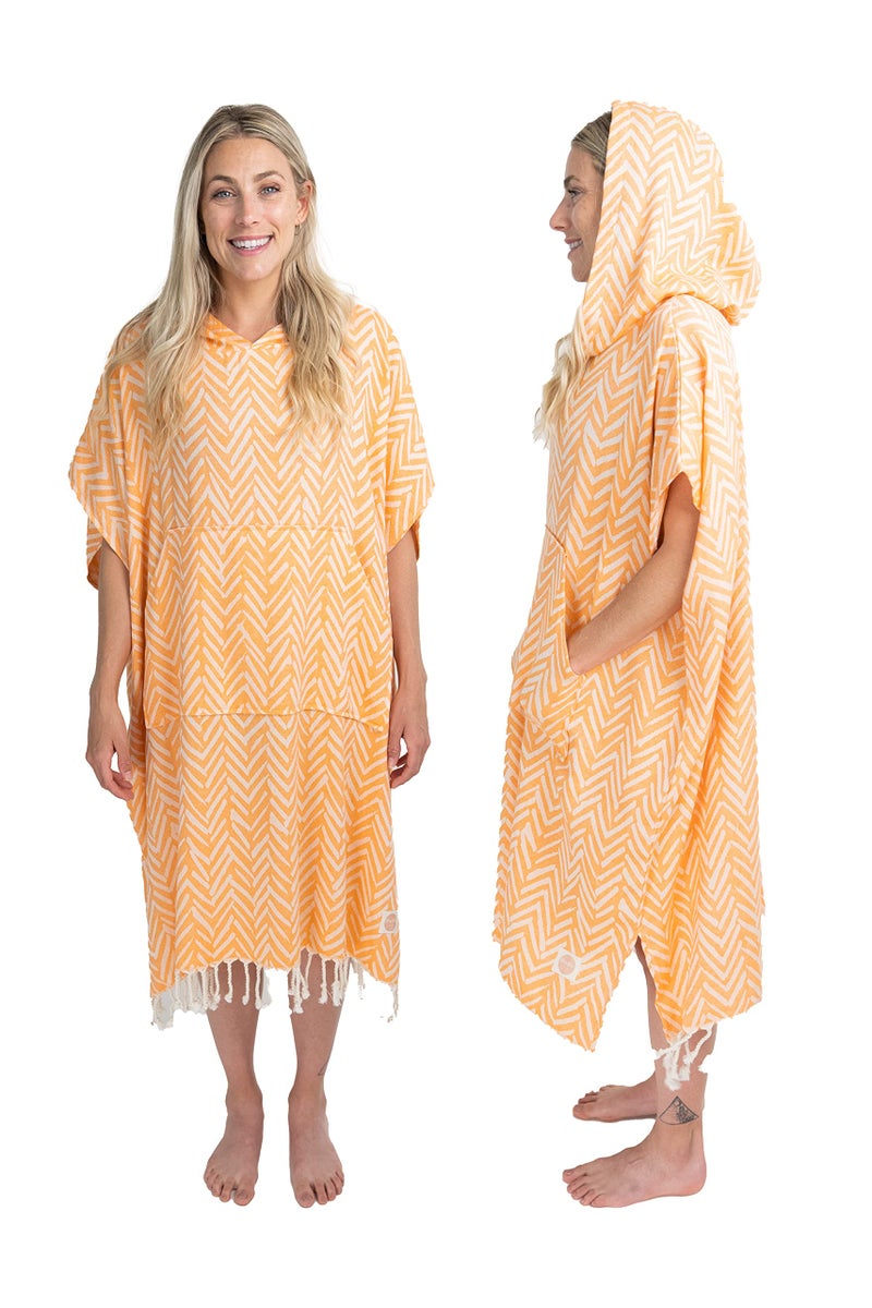 Nova Blue Changing Poncho  Orange Aztec Wearable Towel  Large Adult Hooded Towel 33 x 37  100 Turkish Cotton Super Absorbent Pool Cover Up for Beach  Pool