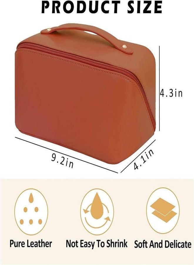 TADRUP Large Capacity Cosmetic Travel Bag, Waterproof Leather Makeup Organiser with Wide Opening and Dividers (Brown, 23 x 11.5 x 11.5 cm) - Image 5