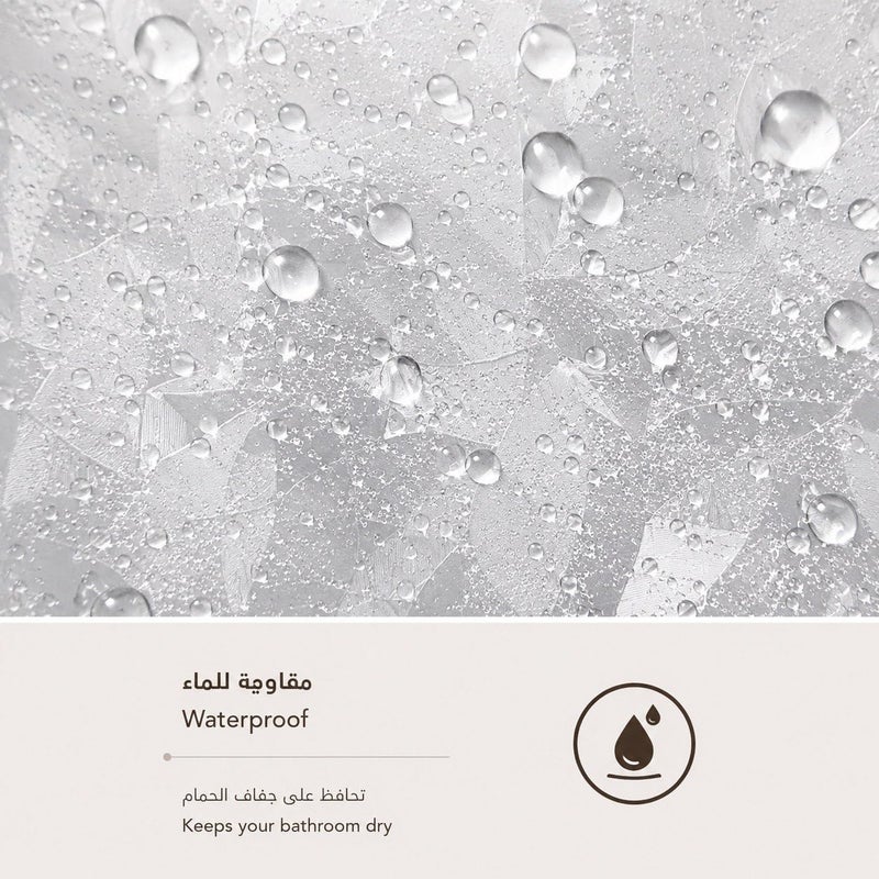 Waterproof Transparent Shower Curtain, PVC Leaf Pattern, White, 180 x 180 cm, with 12 Transparent Rings - Image 3