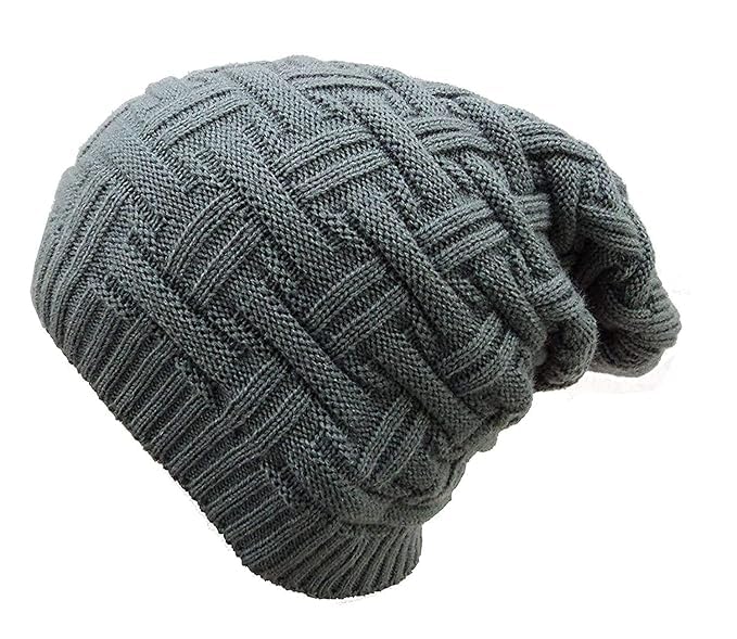 UMANI® Beanie Cap for Men Women Skull Slouchy Winter Woolen Knitted Inside Fur Men's Caps(Assorted Pattern) (Dark Grey BAENIE) - Image 1