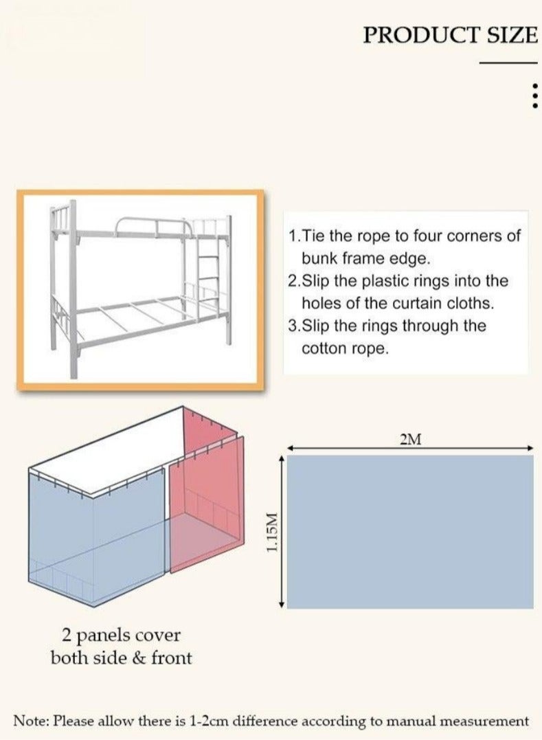 JUNYOUK 2 Pcs Private Bed Curtain At The Bottom Of The Bunk Bed, Breathable And Dustproof Single Bed Blackout Curtain, Dormitory Family Bed Curtain, Can Cover 3 Sides - Image 3