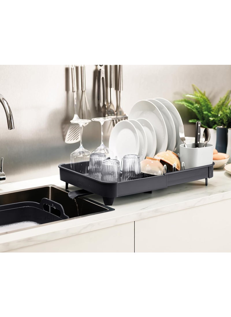 Joseph Joseph Joseph Joseph PVC Premium Extend Expandable Dish Drying Rack For Thinkitchen Drainboard Set Foldaway Integrated Spout Drainer Removable Steel Rack And Cutlery Holder, Gray  - Image 4