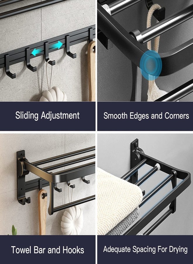 VOLPONE 24 Inch Towel Rack with Towel Bar Holder Foldable Towel Shelf with Movable Hooks Rustproof Towel Storage Wall Mount for Bathroom Lavatory Matte Black - Image 4