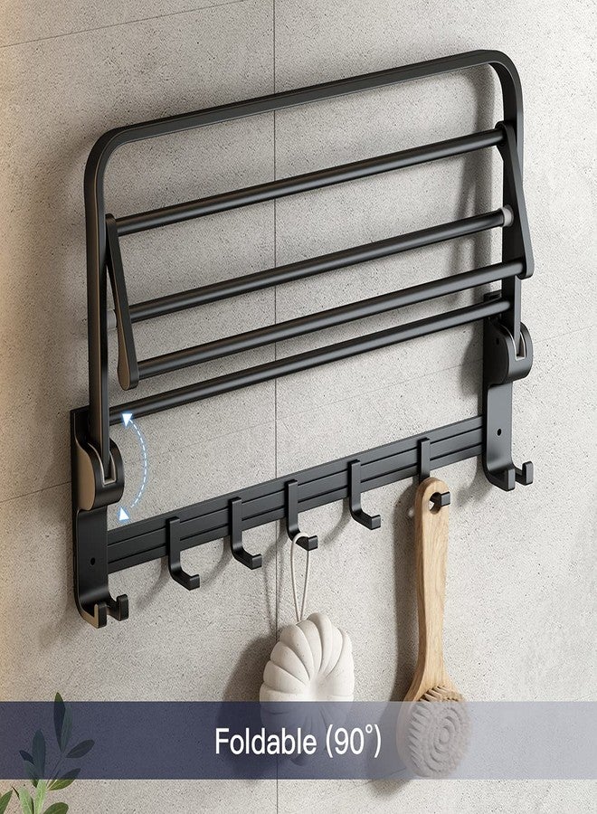 VOLPONE 24 Inch Towel Rack with Towel Bar Holder Foldable Towel Shelf with Movable Hooks Rustproof Towel Storage Wall Mount for Bathroom Lavatory Matte Black - Image 3
