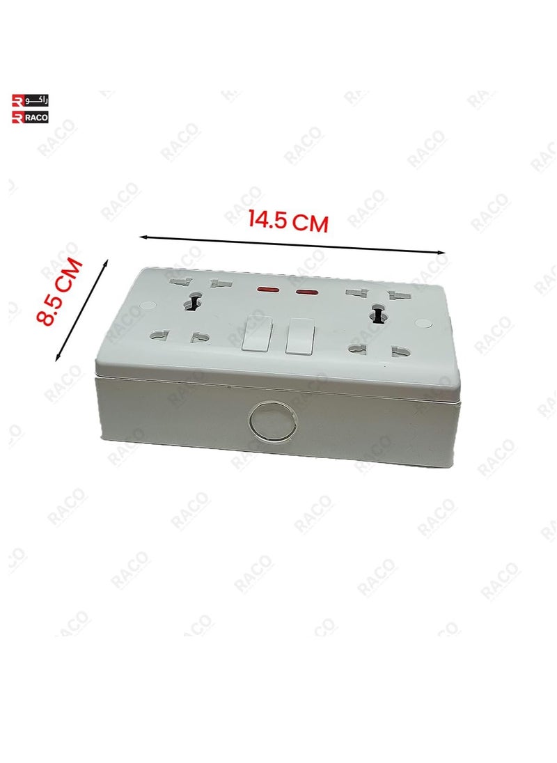 RACO - RACO Socket Extension Board | Heavy-Duty Cable Power Cord 13A Plug 220-250V Socket | Ideal for Various Indoor and Outdoor Uses (Dual Socket Universal) - Image 1