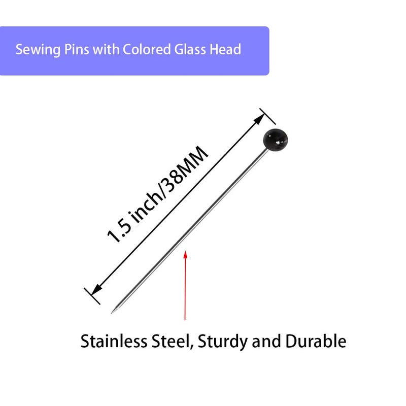 OZXTYO Dressmaker's Sewing Pins - 500 Count, Straight Pins with Colored Glass Heads (1-1/2 Inch), Ideal for Quilting & Fabric - Image 2