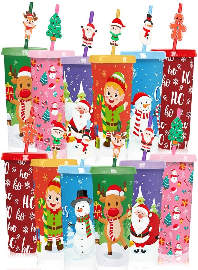 Jansun 12pcs Christmas Cups with Lids and Straws, 12Oz Reusable Plastic Cups for Party Decorations Winter Christmas for Holiday Birthday Party Favors Supplies - Image 1