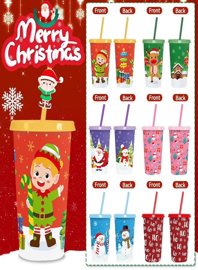 Jansun 12pcs Christmas Cups with Lids and Straws, 12Oz Reusable Plastic Cups for Party Decorations Winter Christmas for Holiday Birthday Party Favors Supplies - Image 3