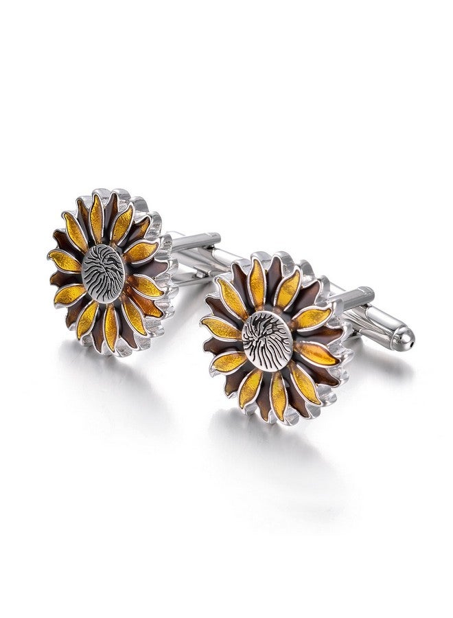 Yoursfs Sunflower Cufflinks For Men Yellow Orange Sun Floral Cuff Links Stainless Steel Wedding Jewerly Gift - Image 3