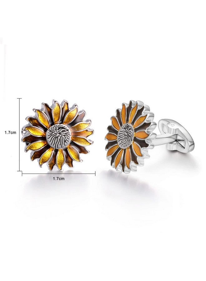 Yoursfs Sunflower Cufflinks For Men Yellow Orange Sun Floral Cuff Links Stainless Steel Wedding Jewerly Gift - Image 2