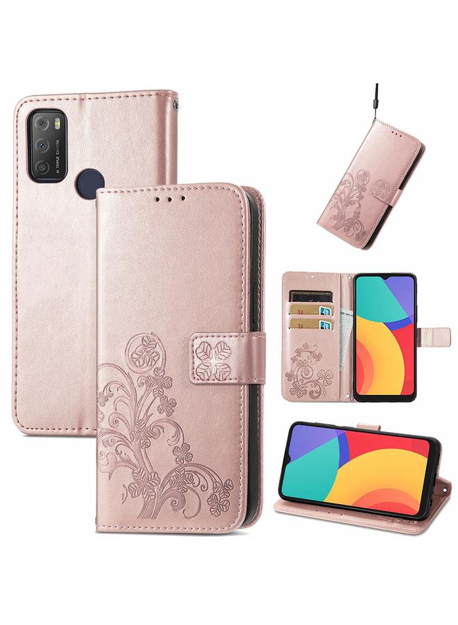 S-TOP Case For Alcatel 1S 2021 Four-leaf Clasp Embossed Buckle Mobile Phone Protection Leather Case with Lanyard & Card Slot & Wallet & Bracket Function - Image 1