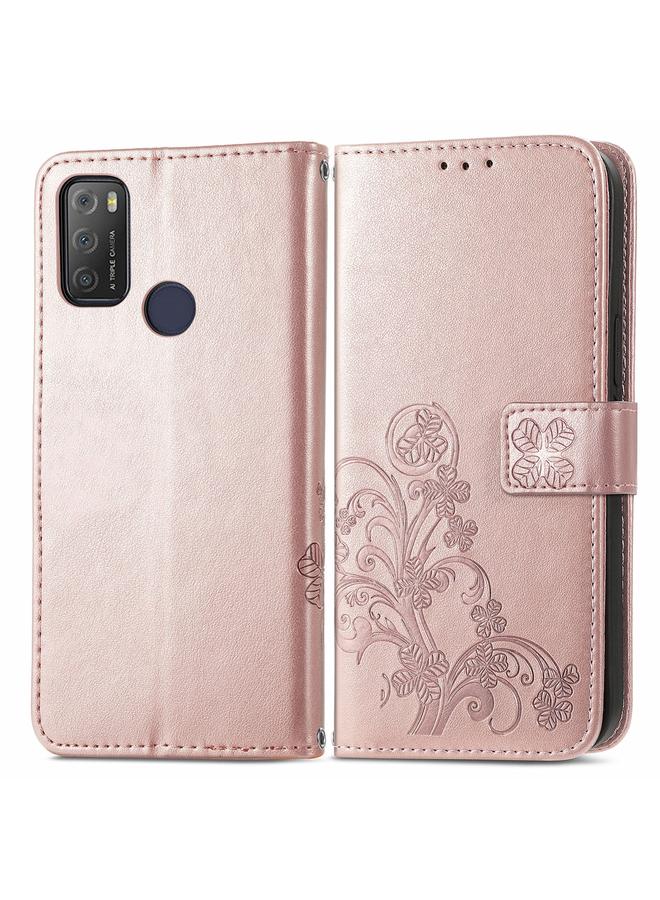 S-TOP Case For Alcatel 1S 2021 Four-leaf Clasp Embossed Buckle Mobile Phone Protection Leather Case with Lanyard & Card Slot & Wallet & Bracket Function - Image 2