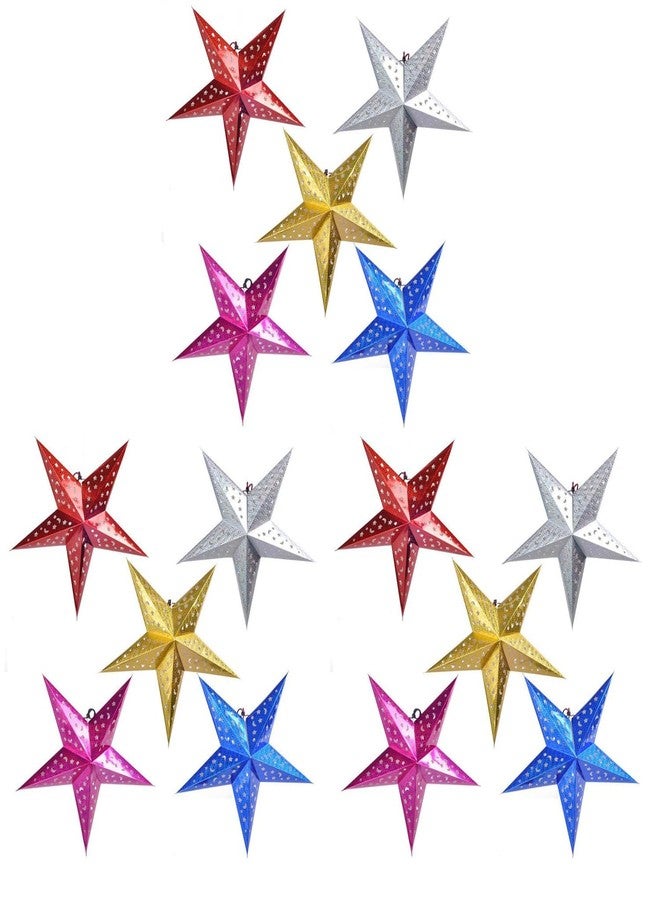 SAI PRASEEDA Waterproof 3D Foldable 8 Inch Hanging Christmas Stars - Pack of 15 (Multicolor) |Decorative Paper Stars for Home, Festive Displays, Parties & Seasonal Décor - Image 1