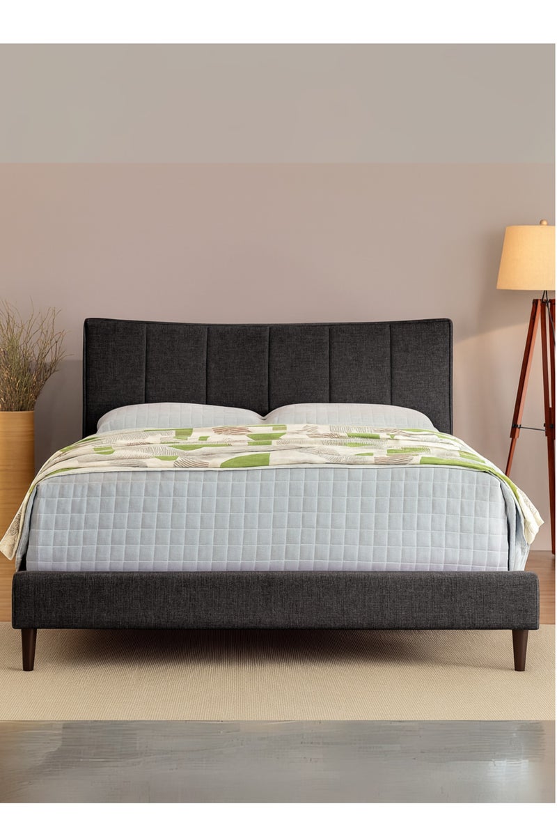 Karnak Modern Upholstered Bed Frame –  Fabric Bed with Padded Headboard, Wooden Legs – Customizable Design for UAE Bedrooms Queen Size 150Cm x 200cm Black