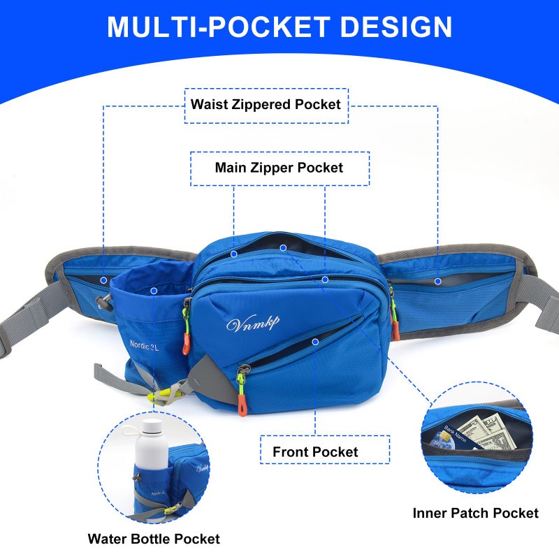 Vnmkp Waist Pack with Water Bottle Holder for Men and Women for Running Climbing Hiking Fitness Cycling and Other Outdoor Sports (Blueï¼‰ (Blue) - Image 3