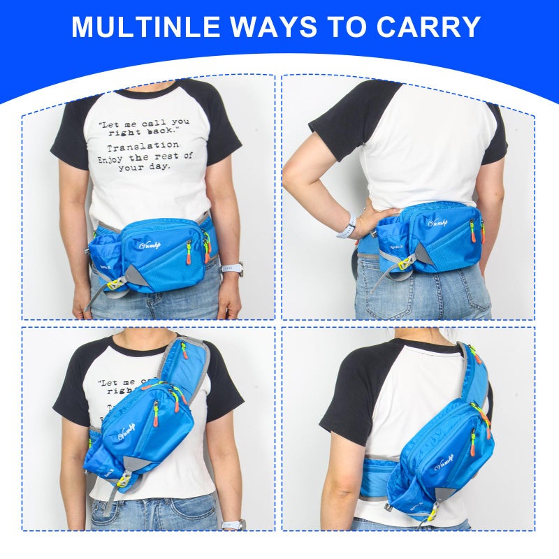 Vnmkp Waist Pack with Water Bottle Holder for Men and Women for Running Climbing Hiking Fitness Cycling and Other Outdoor Sports (Blueï¼‰ (Blue) - Image 5