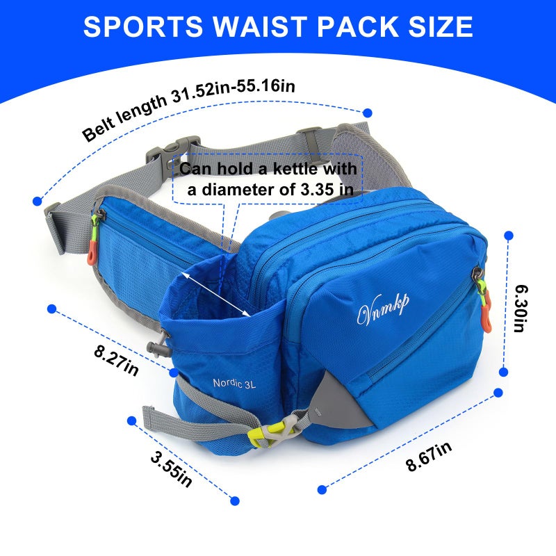 Vnmkp Waist Pack with Water Bottle Holder for Men and Women for Running Climbing Hiking Fitness Cycling and Other Outdoor Sports (Blueï¼‰ (Blue) - Image 2