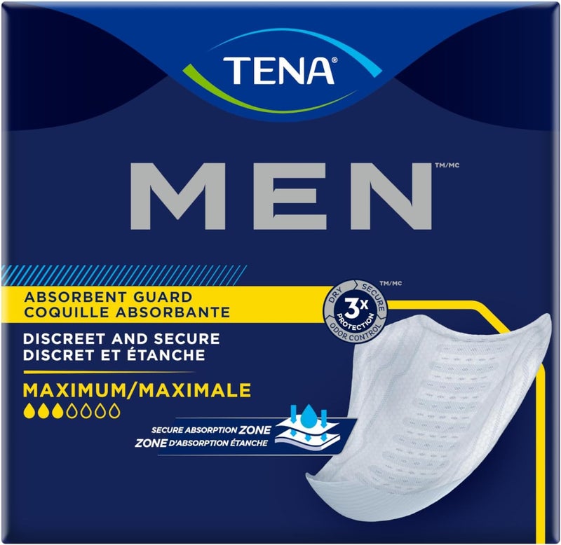 TENA Men Maximum Guard Incontinence Pad for Men, Maximum Absorbency, 20 count