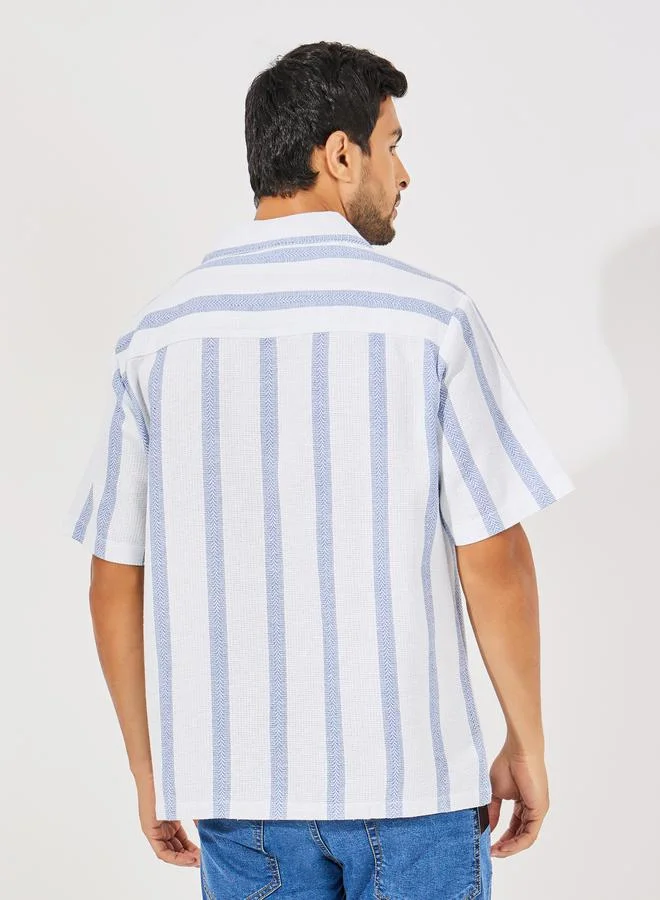 ستايلي Striped Cotton Dobby Resort Collar Relaxed Fit Shirt