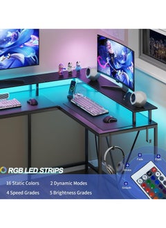 Alibaba 53 in (~134.6 cm) L-Shaped Desk, L-Shaped Game Table with Electrical Outlet and LED Lights, Computer Desk with Monitor Stand and Storage Pocket, Home Office Corner Desk with Hooks, Easy to Assemble, Grey Oak  - Image 4