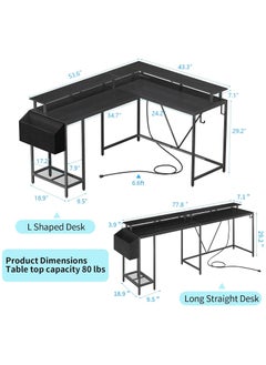 Alibaba 53 in (~134.6 cm) L-Shaped Desk, L-Shaped Game Table with Electrical Outlet and LED Lights, Computer Desk with Monitor Stand and Storage Pocket, Home Office Corner Desk with Hooks, Easy to Assemble, Grey Oak  - Image 2