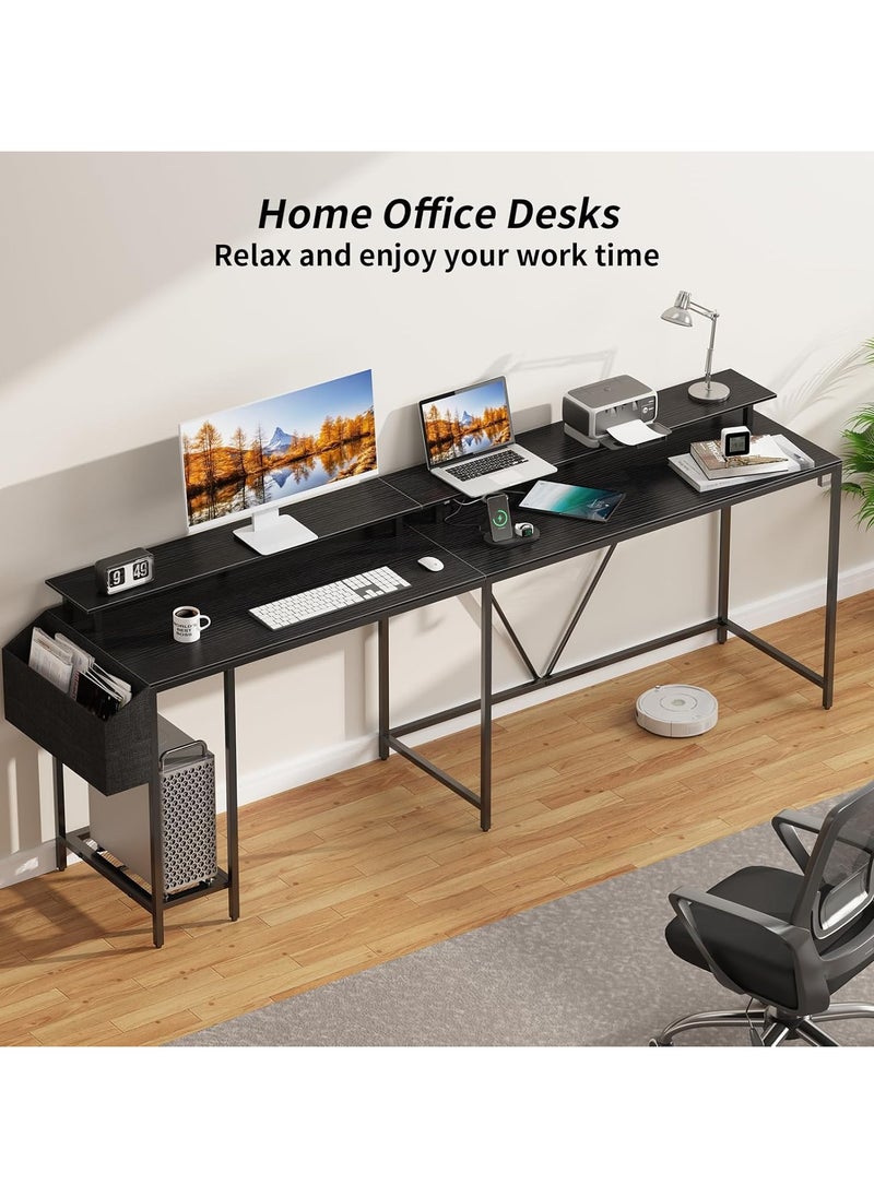 Alibaba - 53 in (~134.6 cm) L-Shaped Desk, L-Shaped Game Table with Electrical Outlet and LED Lights, Computer Desk with Monitor Stand and Storage Pocket, Home Office Corner Desk with Hooks, Easy to Assemble, Grey Oak - Image 1