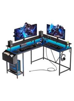 Alibaba 53 in (~134.6 cm) L-Shaped Desk, L-Shaped Game Table with Electrical Outlet and LED Lights, Computer Desk with Monitor Stand and Storage Pocket, Home Office Corner Desk with Hooks, Easy to Assemble, Grey Oak  - Image 1