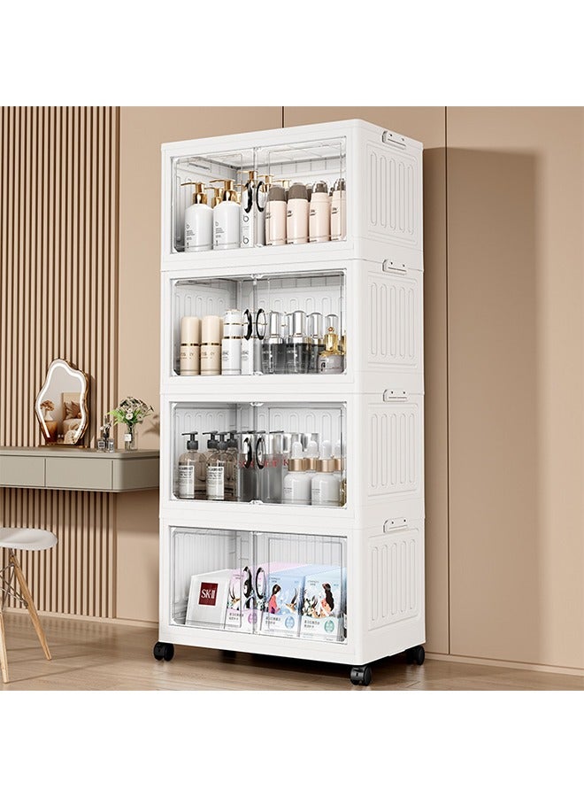 Generic 4-Layer Foldable Storage Wardrobe With Rollers For Bathroom Cabinet, Cosmetic Toy Storage Rack, Easy To Assemble Movable, For Bedroom, Kitchen, Bathroom Study Room 110x50x30cm  - Image 1