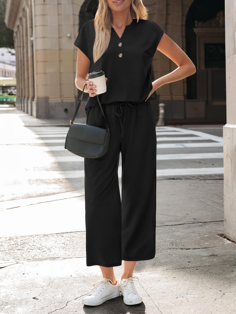 LILLUSORY Two Piece Lounge Sets for Women Spring Vacation Beach Travel Airport Outfits Casual Cruise Fashion 2026 Black S - Image 2