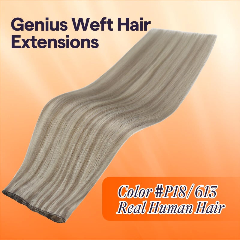 Full Shine Genius Weft Hair Extension Human Hair 20 Inch Blonde Human Hair Weft Color Ash Blonde Highlight Bleach Blonde Hair Extensions Real Human Hair Hand Tied Weft 60G - Image 2