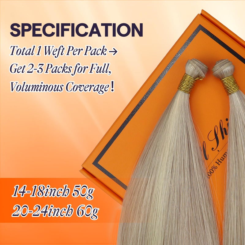 Full Shine Genius Weft Hair Extension Human Hair 20 Inch Blonde Human Hair Weft Color Ash Blonde Highlight Bleach Blonde Hair Extensions Real Human Hair Hand Tied Weft 60G - Image 4