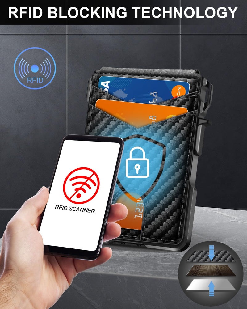 ZALVEX Wallet for Men, Mens Minimalist Wallet 9-13 Cards, Slim Compact Wallet with Money Clip & ID Window, RFID Blocking Smart Pop Up Card Wallet, Metal Aluminum Credit Card Holder Bifold Wallet - Image 5
