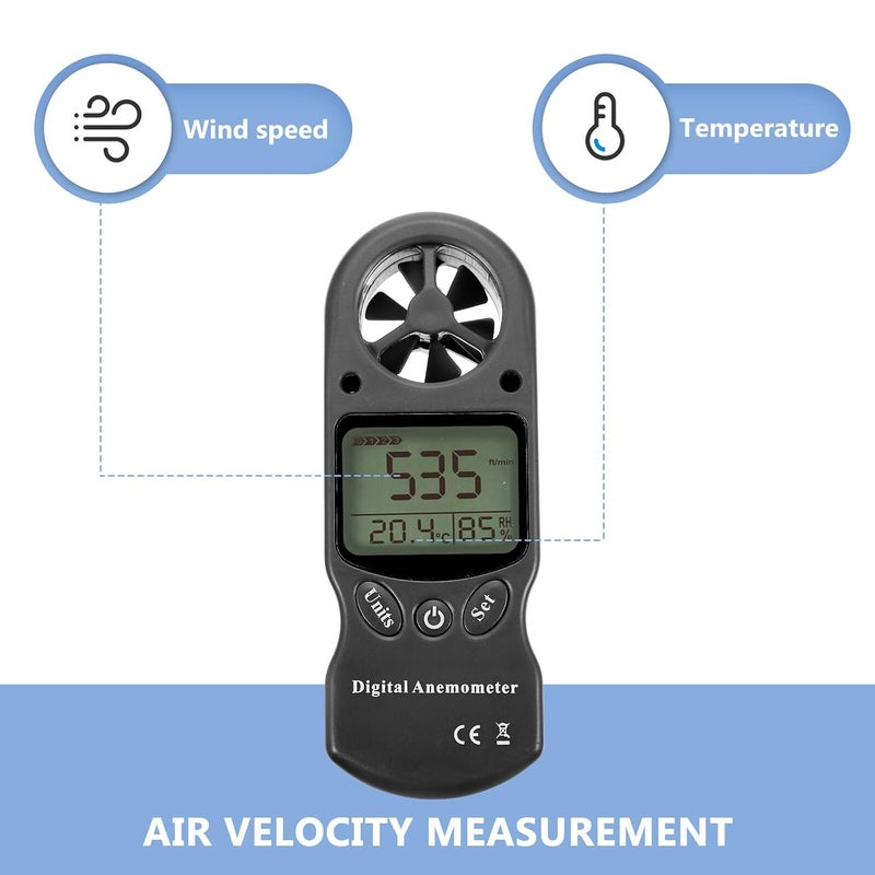 مقياس الرياح المحمول الصغير سرعة الرياح درجة الحرارة الرطوبة متر الإضاءة الخلفية المحمول - Image 3