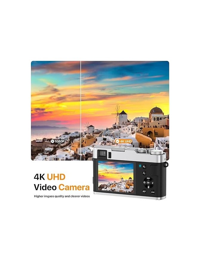 4K Digital Camera for Photography, Autofocus with Viewfinder 16X Anti-Shake Video Vlogging YouTube Compact Point and Shoot Cameras 32GB SD Card - Image 3